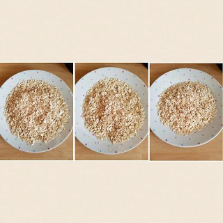 Three photos of oats on white plate