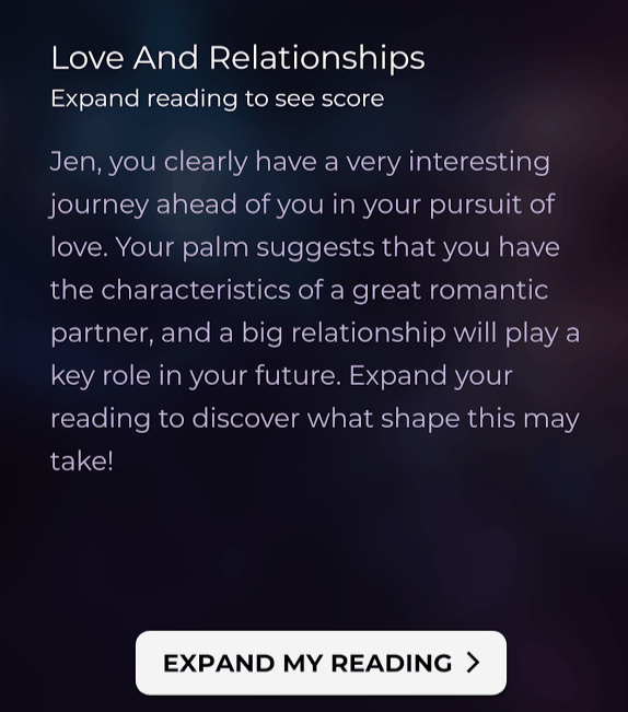 palm reading results screenshot