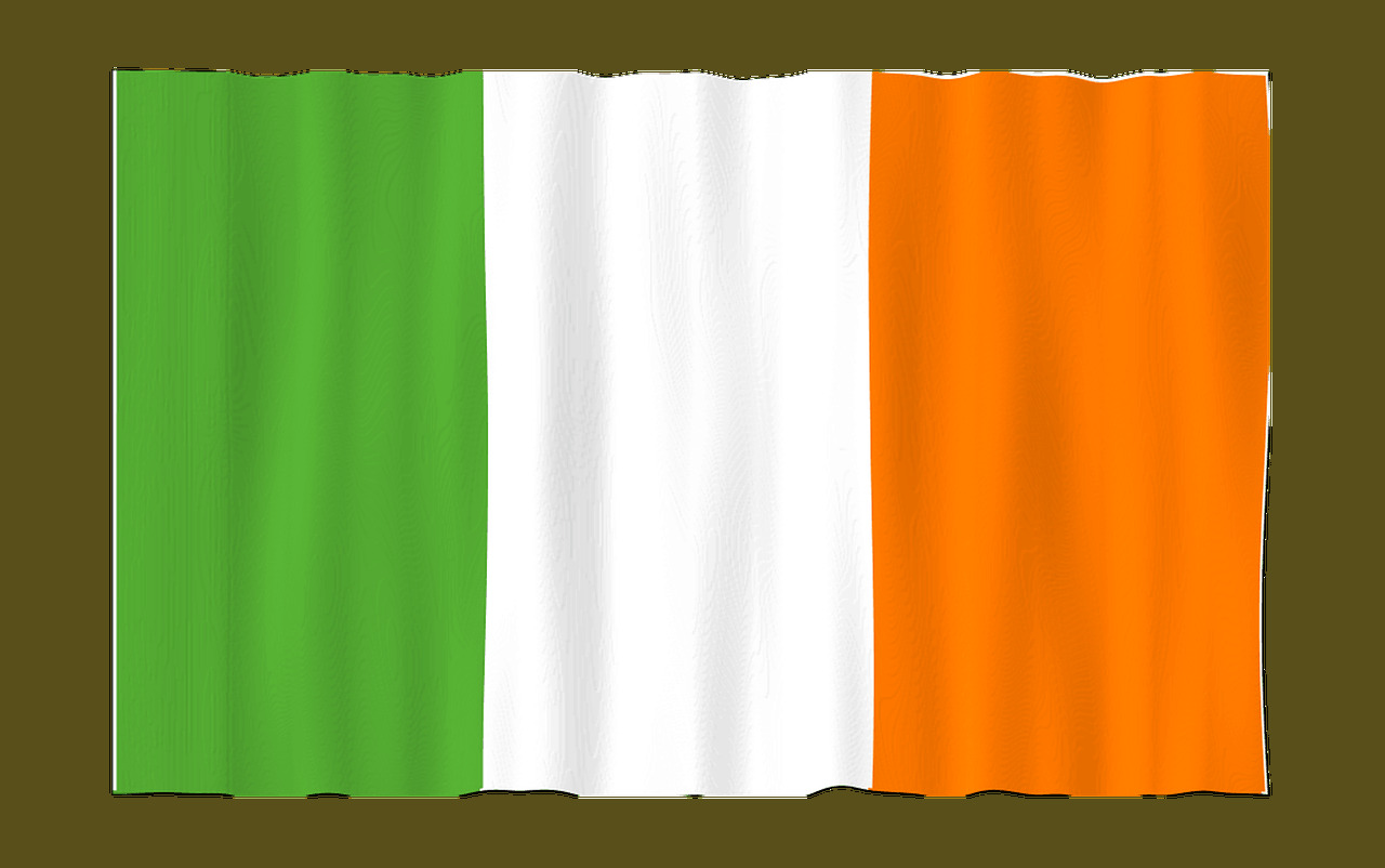 A flag with three vertical stripes: green on the left, white in the centre, and orange on the right, shown with slight fabric ripples.