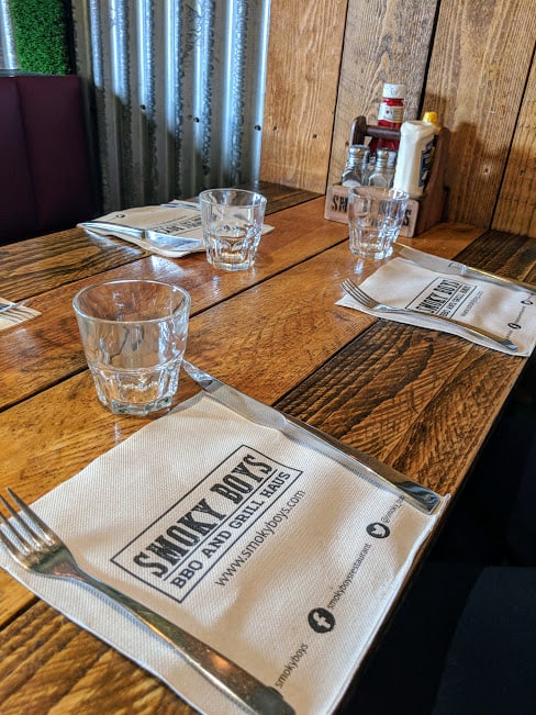 A table set up for diners at Smoky Boys in Watford