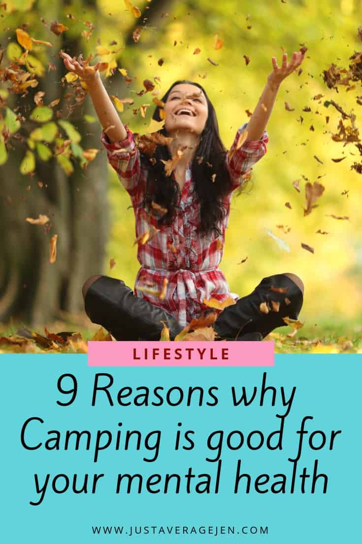 girl throwing leaves - 9 reasons why camping is good for your mental health