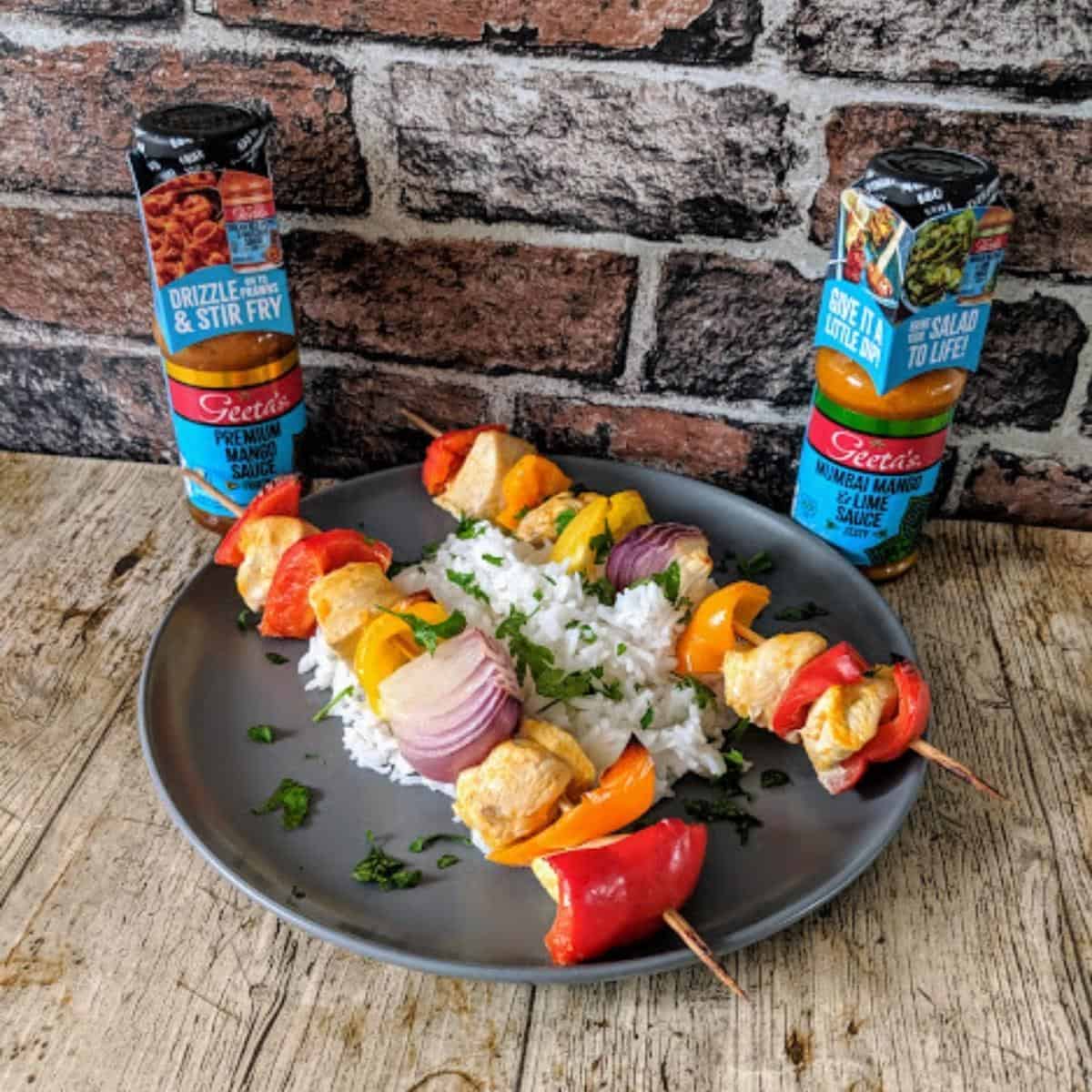 Easy kebabs with Chicken/Tofu and Geeta’s Sauces