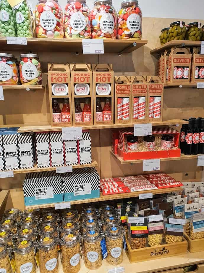 Gift items on wooden shelves