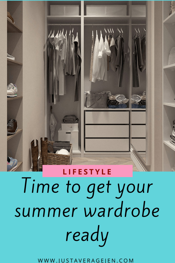 Pinterest pin of walk in wardrobe