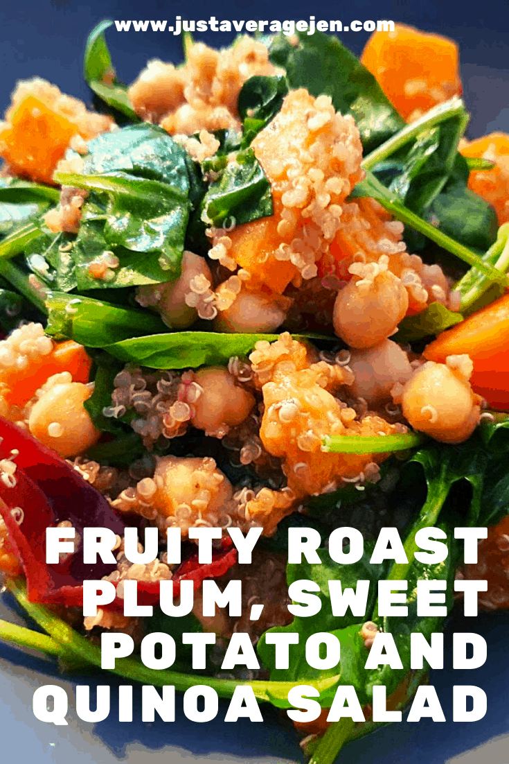 fruity roast plum, sweet potato and quinoa salad