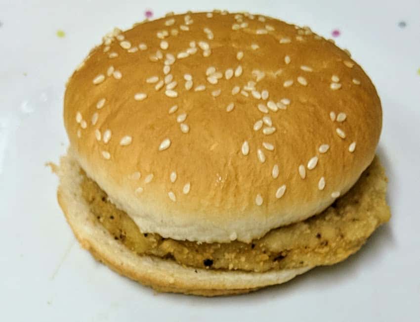 burger in sesame topped bun.