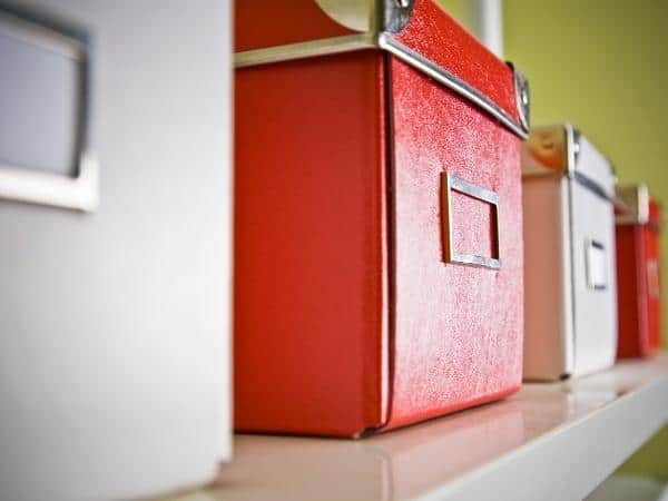 Close up of red storage box