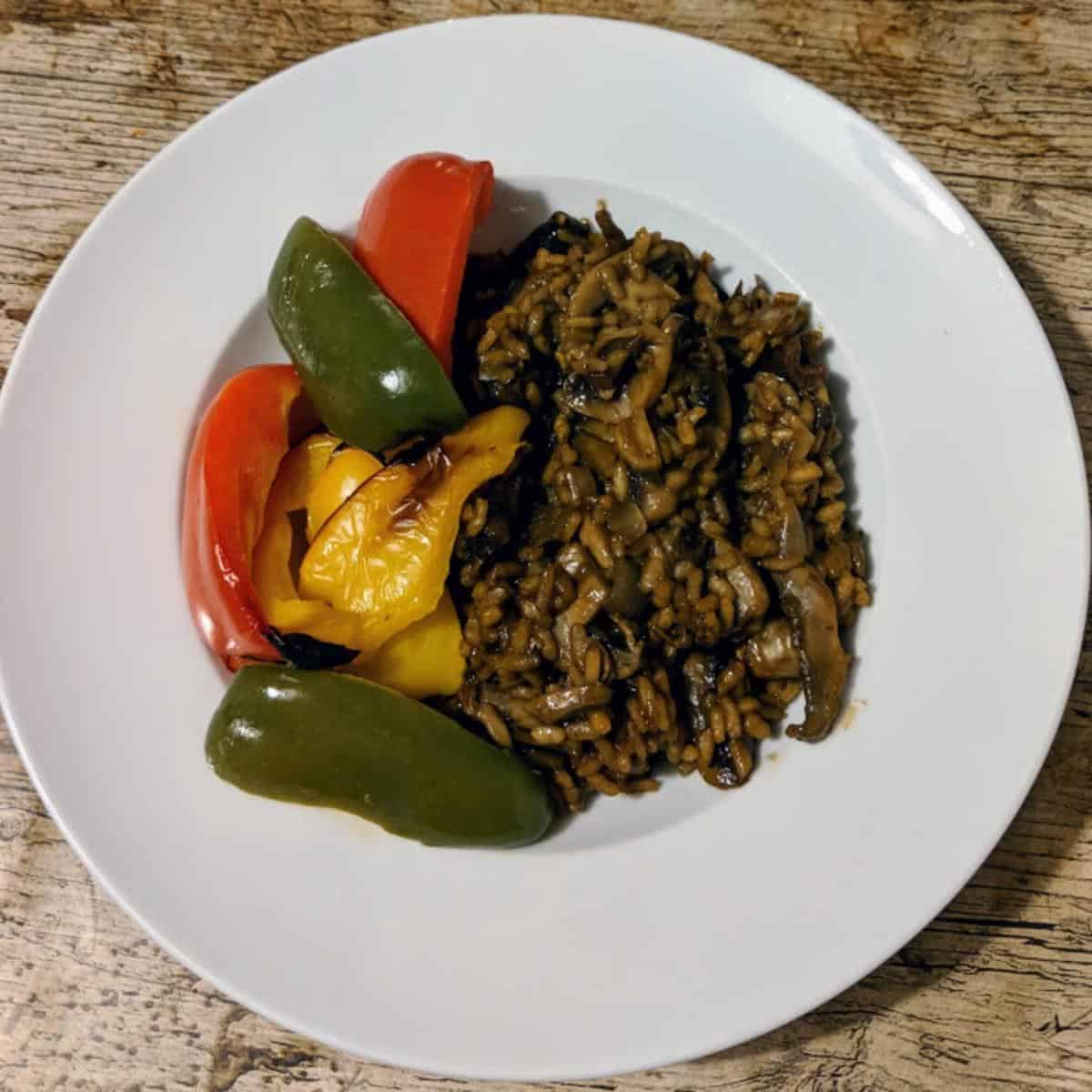 Mixed mushroom risotto with roasted peppers