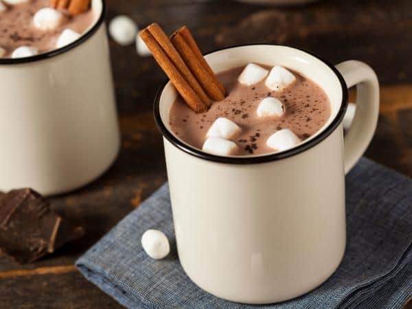 hot chocolate with a few mini marshmallows for low syns and cinnamon sticks many are 5 syns or less