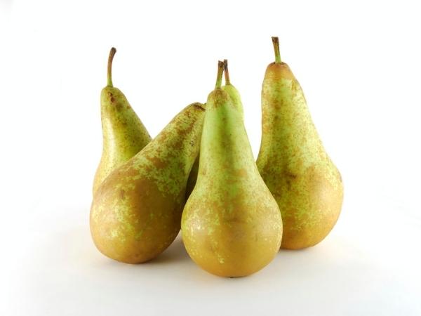 A close up of a pear
