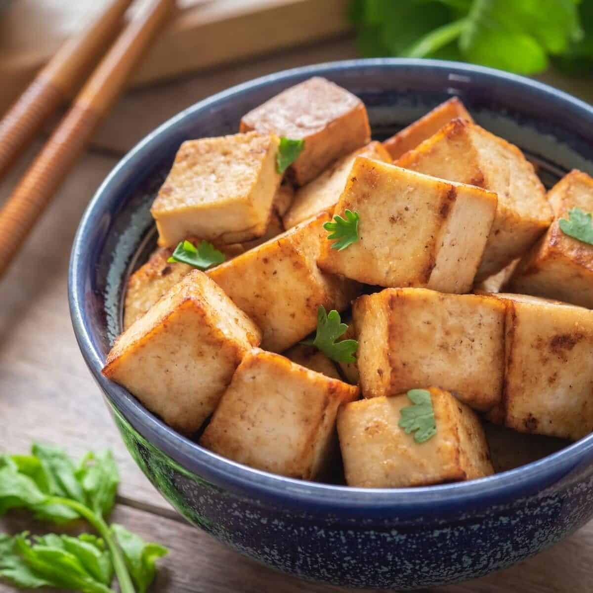 bowl of tofu marinated