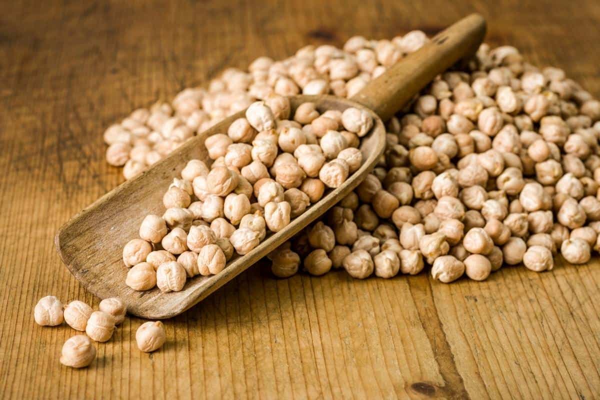 dried chickpeas in a wooden scoopy