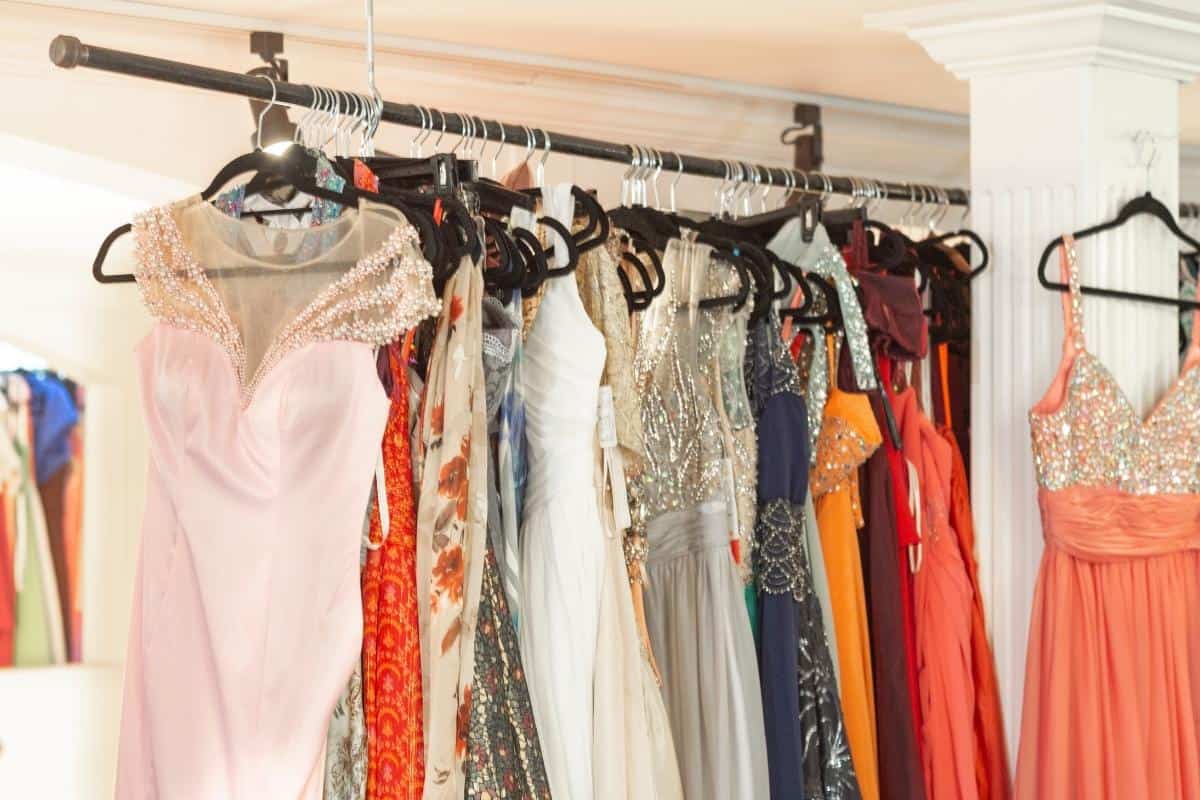row of dresses of all colours on a rail