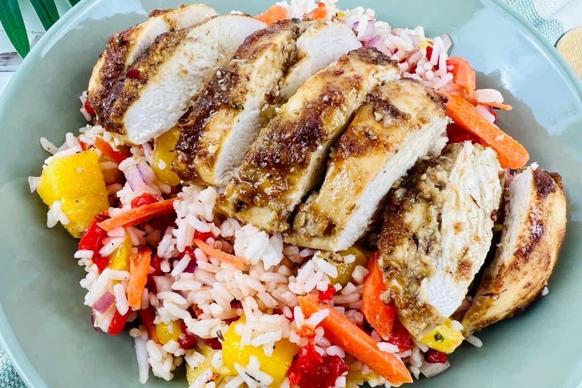 Jerk chicken and caribbean rice