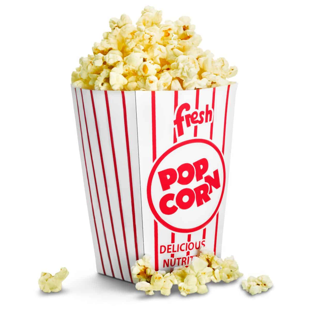 cinema popcorn in cardboard box.