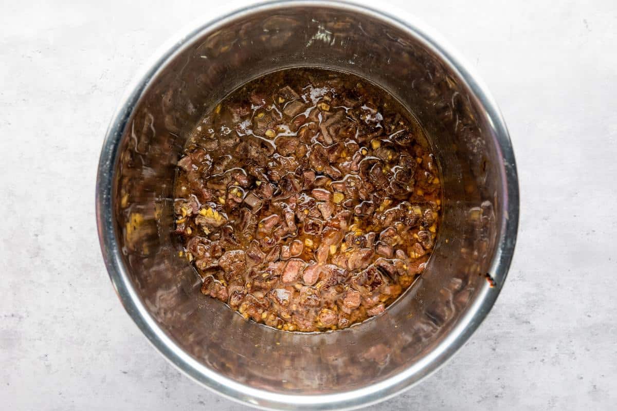 Cooked Mongolian beef in the slow cooker.