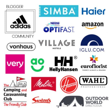 Collage of various brand logos including Adidas, Simba, Haier, Amazon, Village Hotels, Very, Helly Hansen, Hoover, and more.