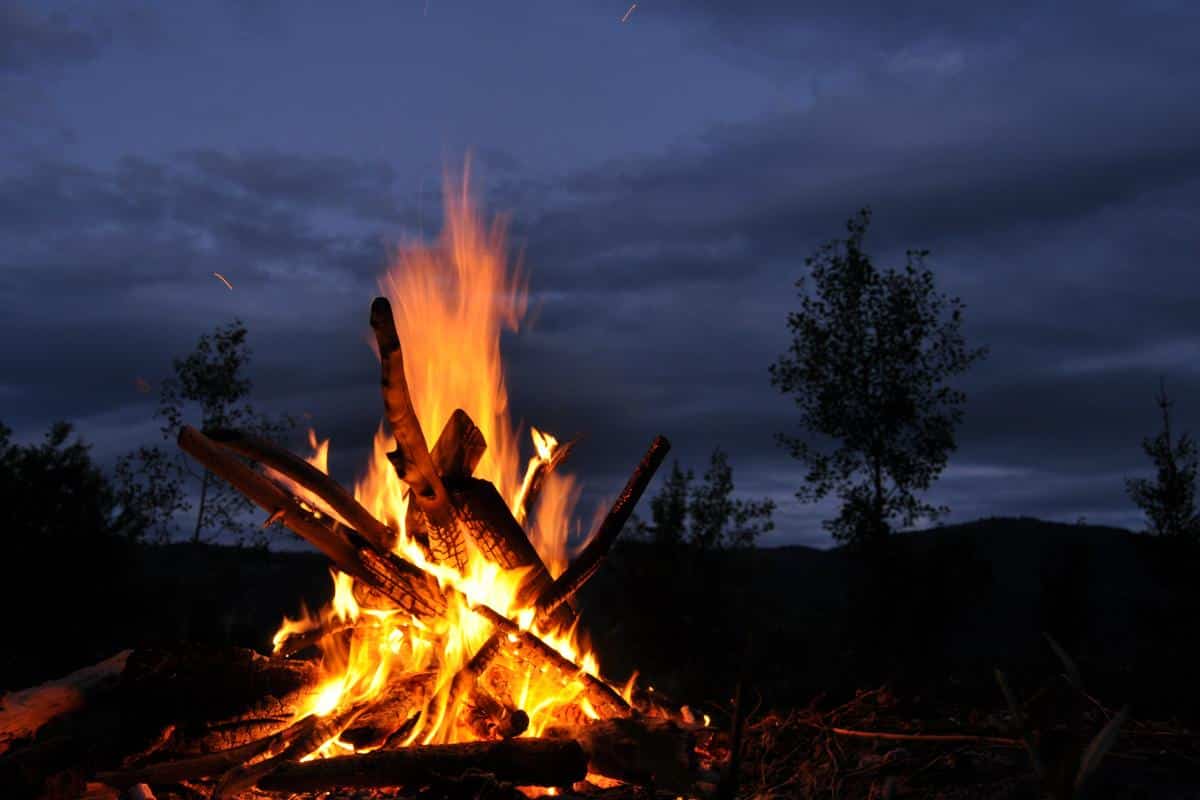roaring campfire.