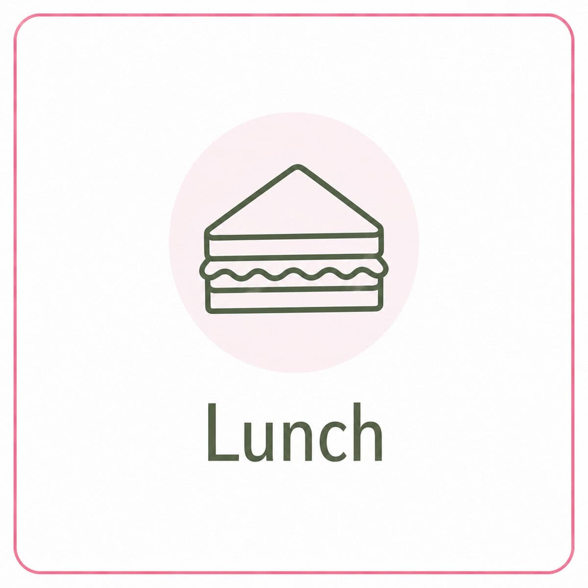 A simple line drawing of a sandwich above the word "lunch" in bold letters, centred within a rounded square border on a white background—perfect for fans of healthy recipes.
